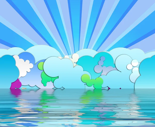 Rayos azules y nubes de dibujos animados — Foto de Stock