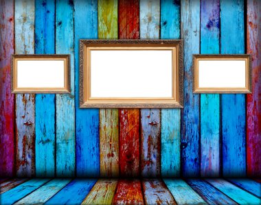 Three Blank Frames in Wooden Room clipart