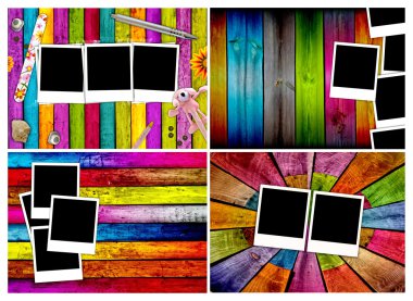 Set of Blank Photos on Wood Backgrounds clipart