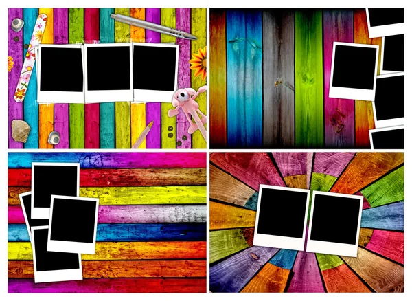 Set van lege foto's op een houten achtergrond — Stockfoto
