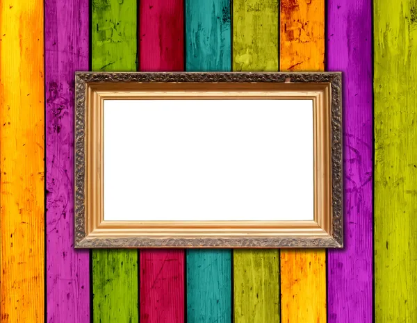 Quadro em branco em fundo de madeira colorida — Fotografia de Stock