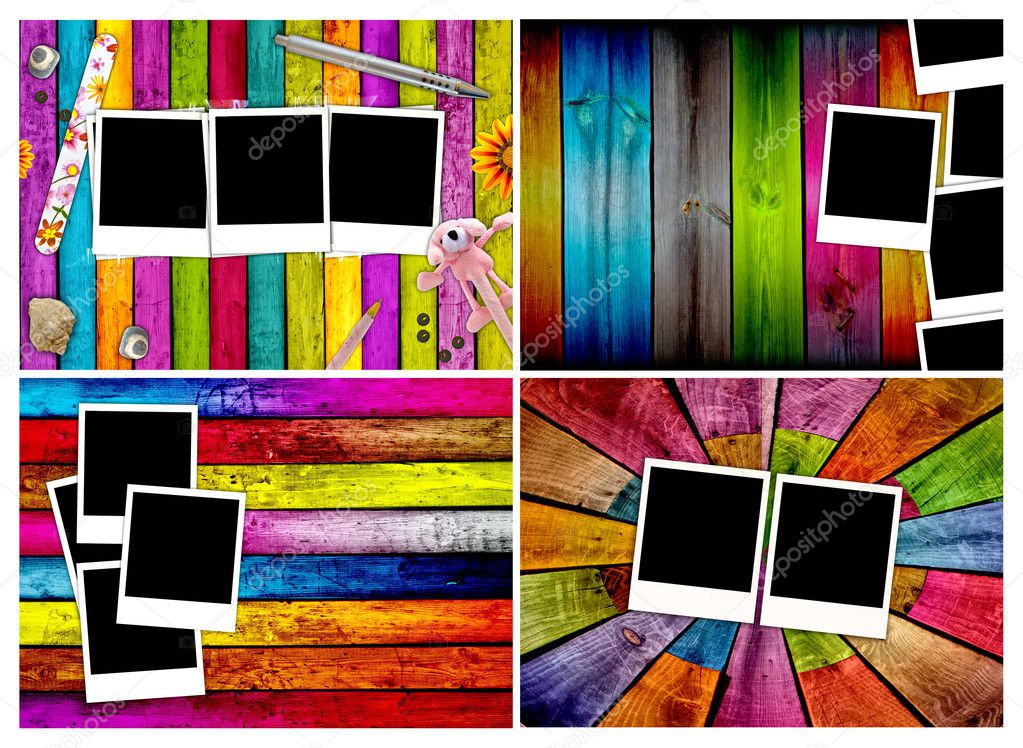 Set of Blank Photos on Wood Backgrounds