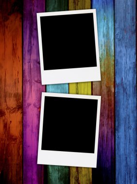 Blank Photos on Wood Background clipart