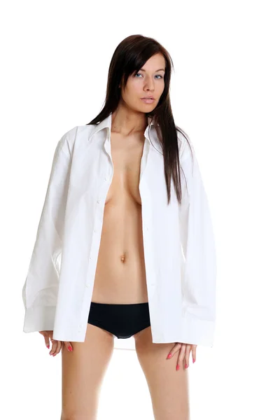 Szexuális lány fehér ingben — Stock Fotó