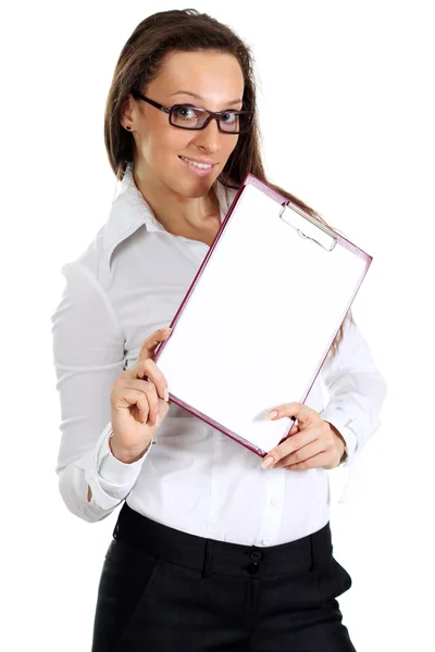 Geschäftsfrau mit einem Kartenkoffer — Stockfoto