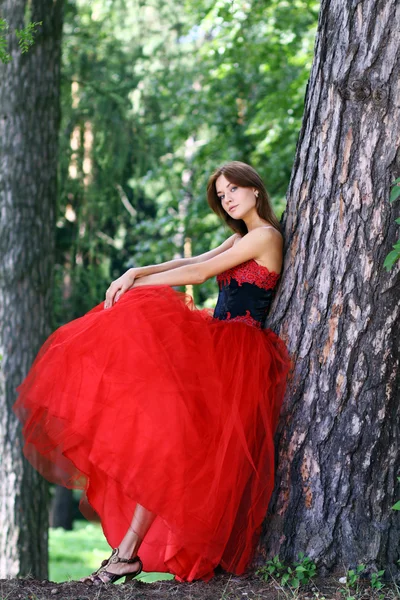 Lady in Red dress — Stock Photo, Image