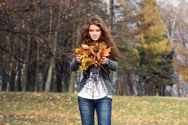 Beautiful woman in autumn park — Stock Photo, Image
