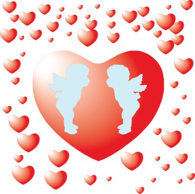 Two angels on a red heart clipart