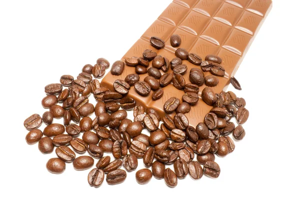 Coffee grains and chocolate — Stock Photo, Image