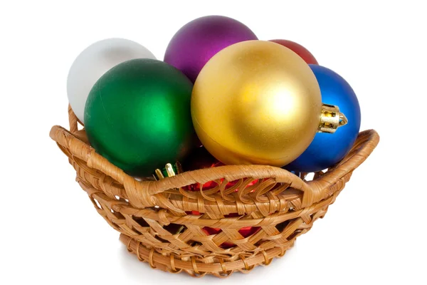 Christmas balls in basket — Stock Photo, Image