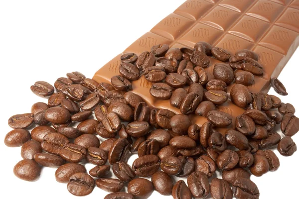 Coffee grains and chocolate — Stock Photo, Image