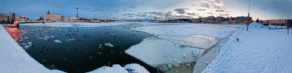 Helsinki port in winter