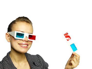 Woman smiles in anaglyph points clipart