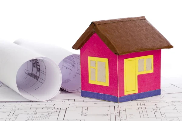 Klein model huis op tekening — Stockfoto