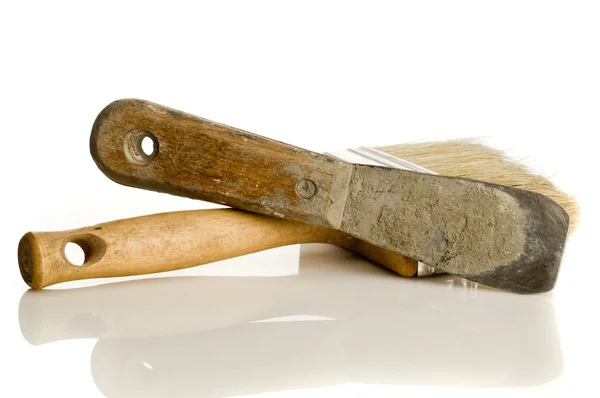 Çimento spatula ve fırça — Stok fotoğraf