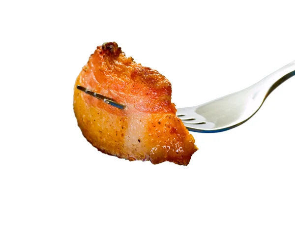 Bacon on fork — Stock Photo, Image
