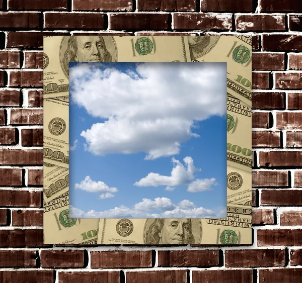 Marco de dólares con imagen del cielo en el interior —  Fotos de Stock