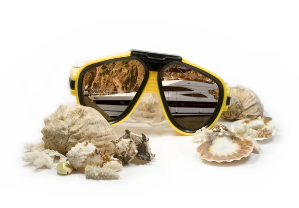 Máscara de mergulho amarela — Fotografia de Stock
