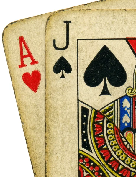 Vintage vuile blackjack kaarten. — Stockfoto