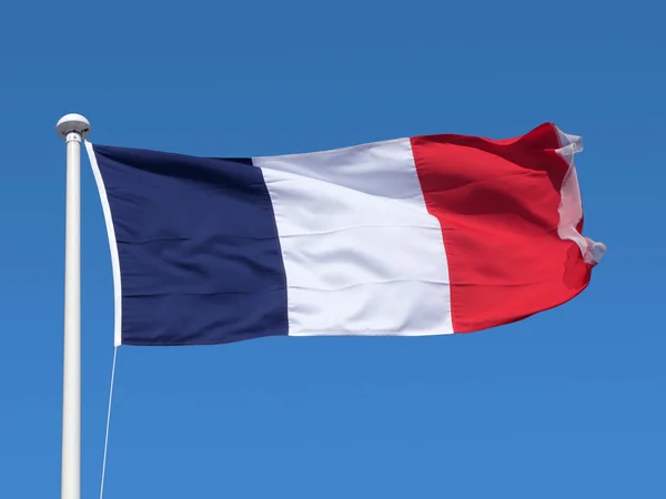 Bandera francesa que sopla en el viento . — Foto de Stock