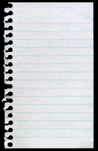 Caderno rasgado em branco página isolada — Fotografia de Stock