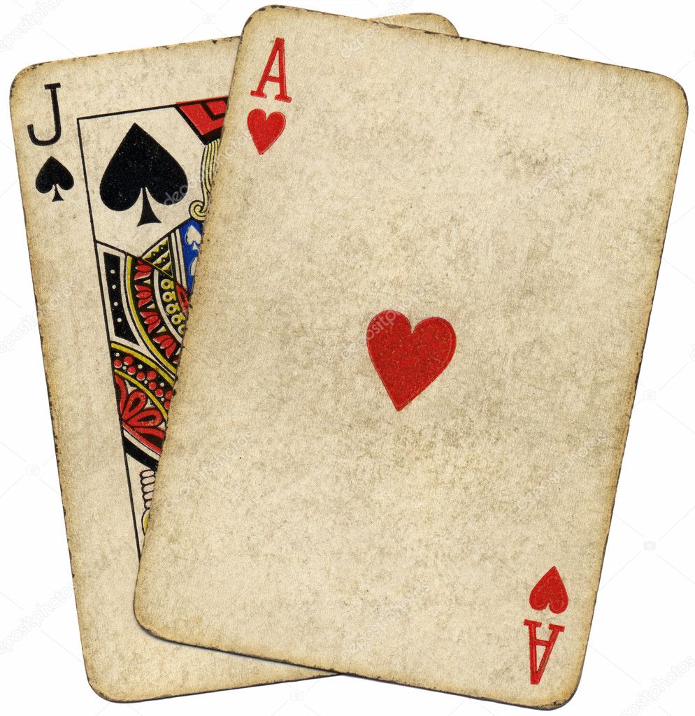 Blackjack dirty old cards isolated.