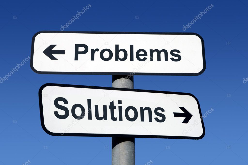 Signpost pointing to problems and solutions.