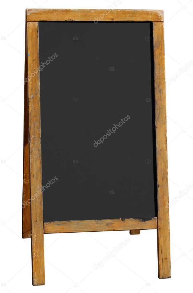 Old wooden pub menu board isolated.