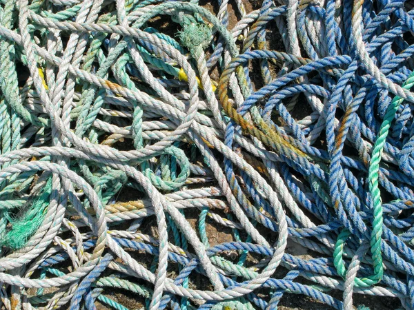 Close up of lots of fishing boat ropes. — Stock Photo, Image