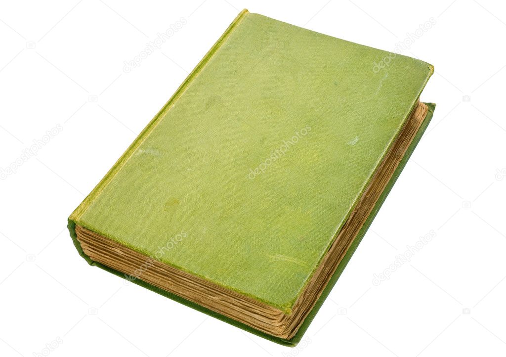 Scruffy old green book isolated.