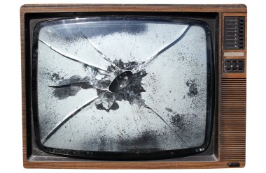 Old TV with a smashed screen. clipart