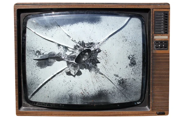 警方捣破屏幕与旧电视. — 图库照片