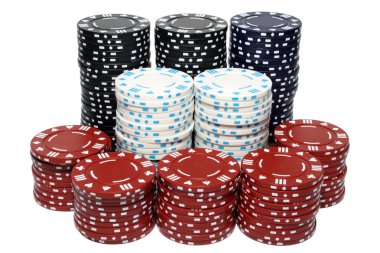 Lots of poker chip stacks, isolated. clipart