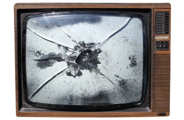 An old trashed TV with a smashed screen. clipart