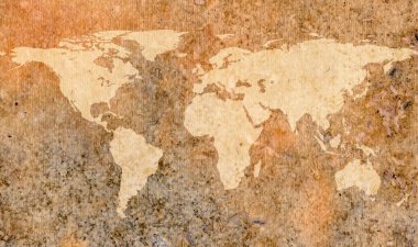 eski boyalı tuval kağıt üzerinde Dünya Haritası