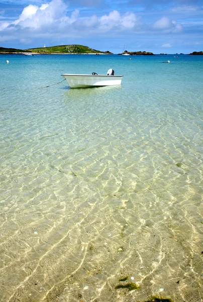 stock image Boat floating on sea, Isles of Scilly