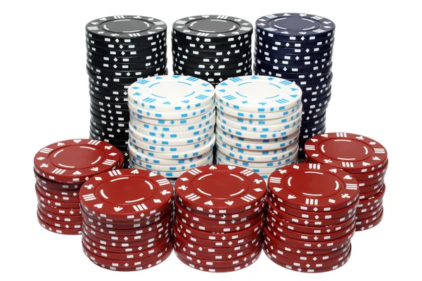 Poker çip yığınları, izole bir sürü. — Stok fotoğraf