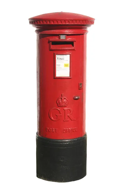 Brytyjski czerwony Skrzynka pocztowa, na białym tle. — Zdjęcie stockowe