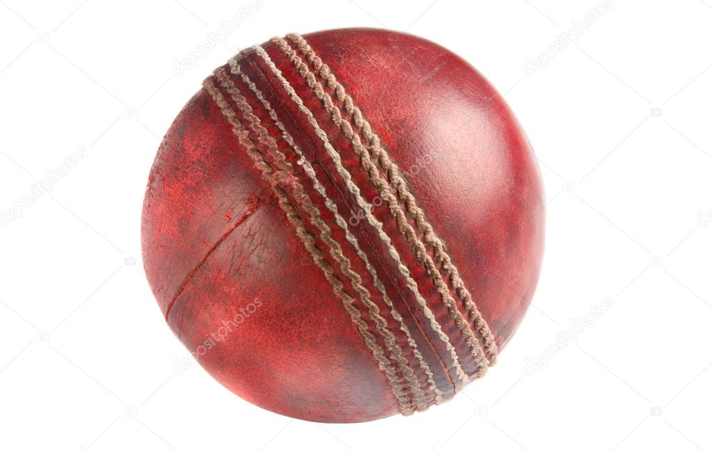 Red cricket ball, isolated.