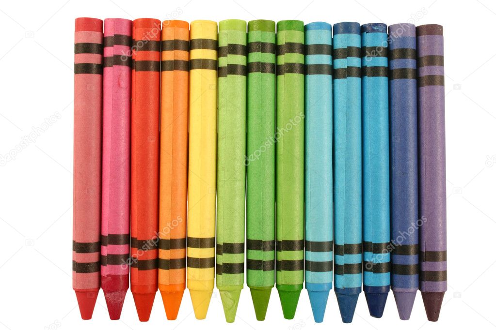 A row of color crayons isolated.
