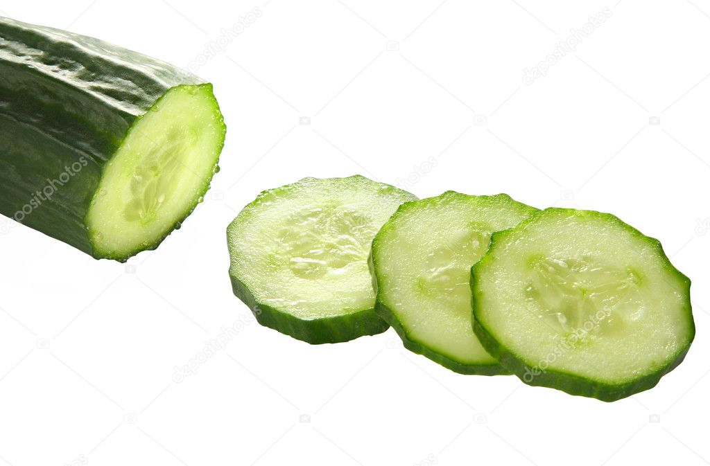Cucumber slices on white background.