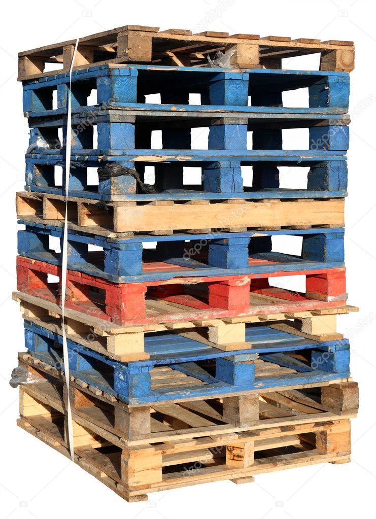 Stack of wooden pallets isolated.