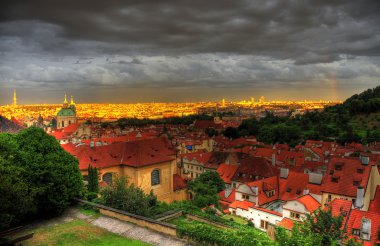 The golden city under the thunderstorm clipart