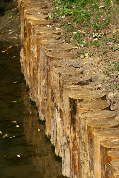 stock image Wooden strengthening of quay