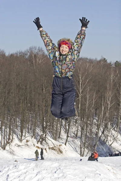 The young woman jumping — Stock Photo, Image