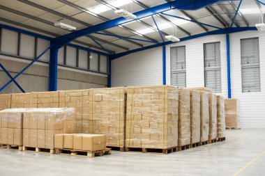 Pallets with cartons in warehouse