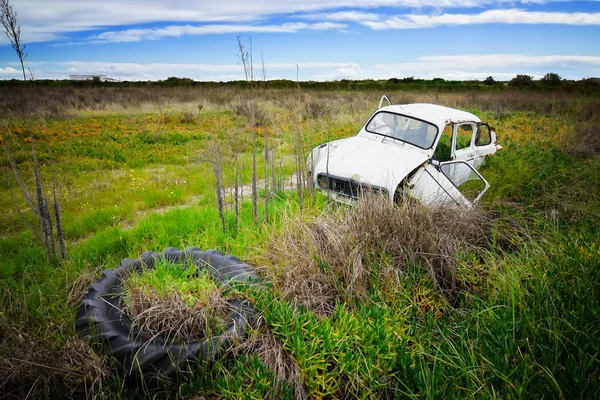 Ржавый автомобиль в поле — стоковое фото