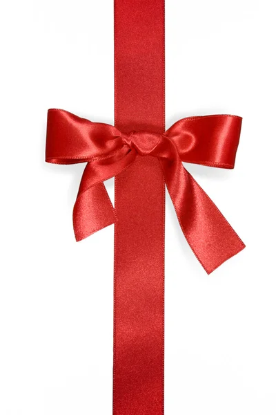 Red vertical ribbon with bow — Stock Photo, Image