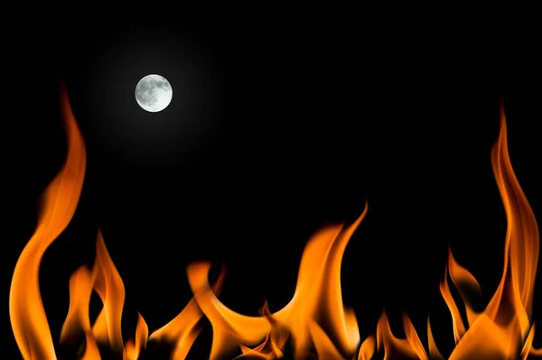 Fire flame and full moon isolated — Stock Photo, Image
