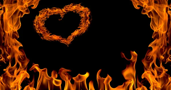 Fire flame background with heart — Stock Photo, Image